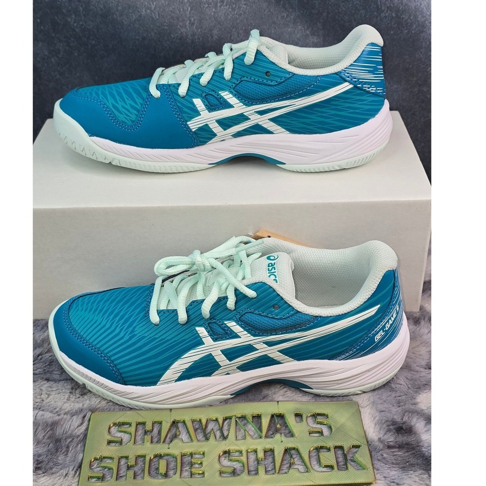 NWOT ASICS Gel-Game 9 Tennis Shoes Turquoise White Athletic Sneakers Kids SZ 1.5